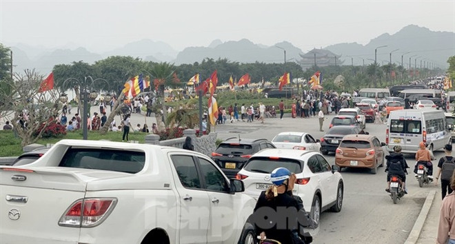 Từng dòng xe nối đuôi nhau.