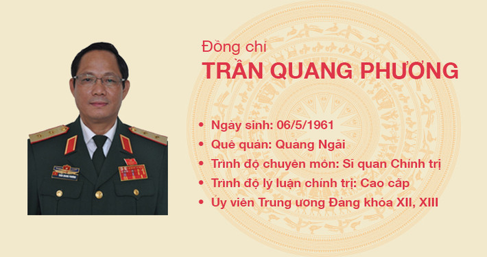 Từ tháng 6/2011 đến 4/2019, ông Trần Quang Phương lần lượt được thăng hàm Thiếu tướng, Trung tướng, giữ chức Chính ủy Quân khu 5; Ủy viên Trung ương Đảng khóa XII, Ủy viên Quân ủy Trung ương, Bí thư Đảng ủy Quân khu 5.