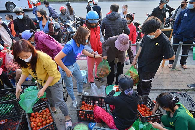 Chia sẻ với PV, chị Ngô Thanh Thuỷ (ở 38 Giải Phóng, Đống Đa, Hà Nội) cho biết, lý do chị và một số bạn bè gom nông sản từ Hải Dương mang về 38 Giải Phóng, Hà Nội tiêu thụ là do nhìn thấy nông sản người dân ế hỏng, vất đi quá nhiều.