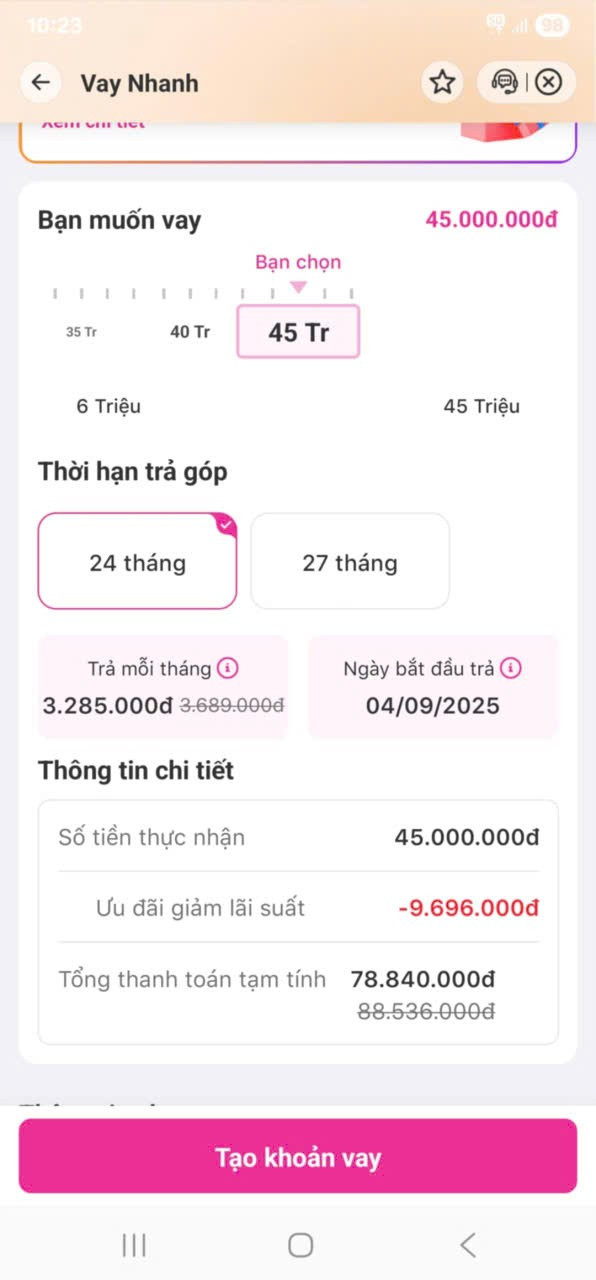 Một ví dụ cụ thể từ khoản vay của Momo. Ảnh: PV. momo-2.jpg
