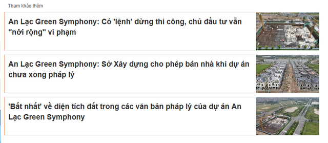 Hàng loạt sai phạm của dự án An Lạc Green Symphony đã được báo điện tử Dân Việt đăng tải từ năm 2021. danviet.png