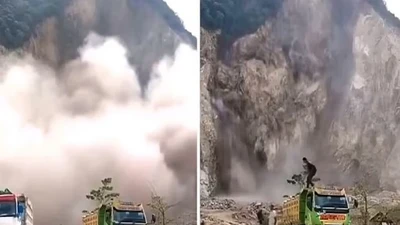 Khoảnh khắc kinh hoàng mỏ đá sạt lở, nhiều người thiệt mạng