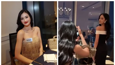 Ý Nhi lăn xả chụp ảnh cho cô bạn thân ở Miss World 2025