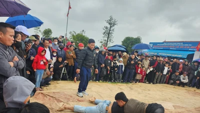 Du khách sôi nổi “khiêu chiến” tại sới vật lễ hội chùa Hương Tích