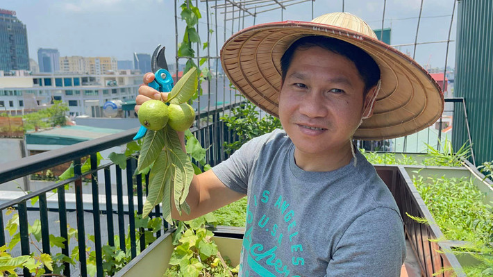Trọng Tấn hào hứng chia sẻ thành quả thu hoạch được trong vườn.