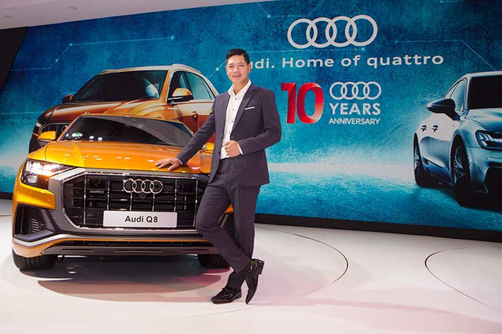 Tại Triển lãm Ô tô Việt Nam 2018 (VMS), gian hàng Audi sở hữu không gian diện tích 545 m2 với 9 mẫu xe bao gồm Audi A4, Audi A6, Audi A5 Sportback, Audi A7 Sportback mới, Audi Q2, Audi Q3, Audi Q5, Audi Q7 và tân binh của dòng SUV thể thao Audi Q8 mới.