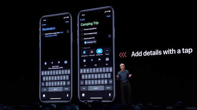 Reminders nhận cuộc đại tu hoàn chỉnh. Apple đang cải tiến ứng dụng nhắc nhở. Trong iOS 13, người dùng không chỉ dễ dàng tạo nhanh ghi chú mà còn có thể thêm ngày giờ, vị trí, hình ảnh, danh sách hay gắn cờ để trình bày trực quan. Siri cũng có thể đề xuất lời nhắc dựa trên hành vi của bạn. Ảnh: Apple.