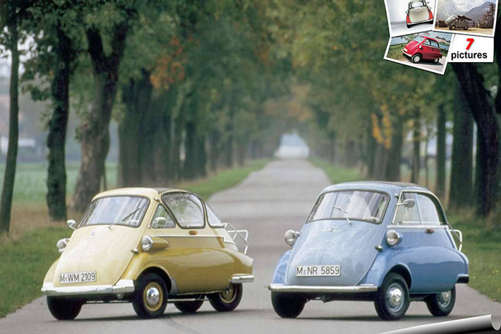 Isetta của BMW có thiết kế hình quả trứng với một cửa duy nhất ở phía trước, tay lái và bảng điều khiển được lắp chung. Mẫu xe đầu tiên của Isetta có ba bánh, về sau được điều chỉnh thành 4 bánh với động cơ hai thì 236 phân khối, 9,5 mã lực, tương đương động cơ máy xén cỏ ngày nay.