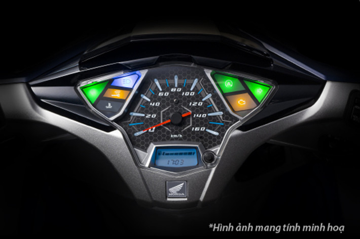Mặt đồng hồ ở mẫu xe ga Honda Air Blade 2018 có thiết kế mới, vừa sang trọng lại vừa đậm chất thể thao. Nhờ các vạch số nổi 3D có khả năng phản xạ ánh sáng LED và màn hình LCD tích hợp mà các thông tin trên mặt đồng hồ rất dễ quan sát, kể cả trong đêm tối.