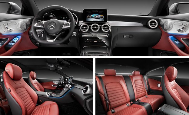 Nội thất của C Coupe tương đồng với C-Class sedan, và cũng như bản sedan, chiều dài cơ sở tăng thêm 80mm giúp mẫu coupe này dài thêm 95mm và rộng thêm 40mm so với bản Coupe cũ, một sự thay đổi rất quan trọng trong việc tạo ra một không gian nội thất rộng rãi hơn, và đặc biệt ý nghĩa với phiên bản coupe, vốn có chiếc mui cong gò bó so với bản sedan.