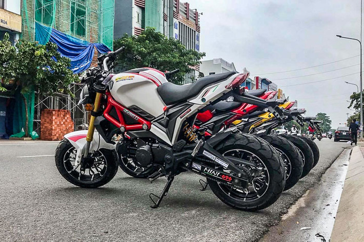 Giống với Hunter 110, Monster 110 cũng được trang bị phuộc trước Upside down, hệ thống phanh đĩa trước và sau. Bánh xe kích thước 14 inch. Cả hai mẫu xe "nhái" Ducati này đều được trang bị loại máy ngang xi-lanh đơn SOHC, làm mát bằng không khí với dung tích 109cc, đi kèm côn tat và hộp số 4 cấp.