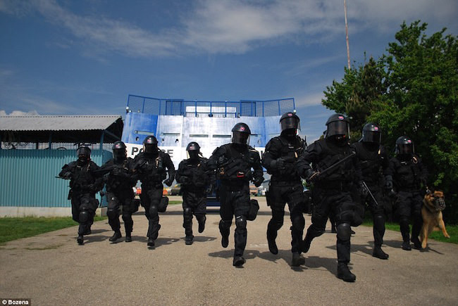 Cuối cùng, vũ khí hiệu quả nhất của Bozena Riot chính là súng phun nước có khiên nhỏ ở sau lá chắn chính. Khi kích hoạt, súng này có thể nâng lên độ cao tới 4,6m để tấn công chính xác mục tiêu. Ngay ở trong cabin, người điều khiển xe thông qua thiết bị camera gắn xung quanh xe.