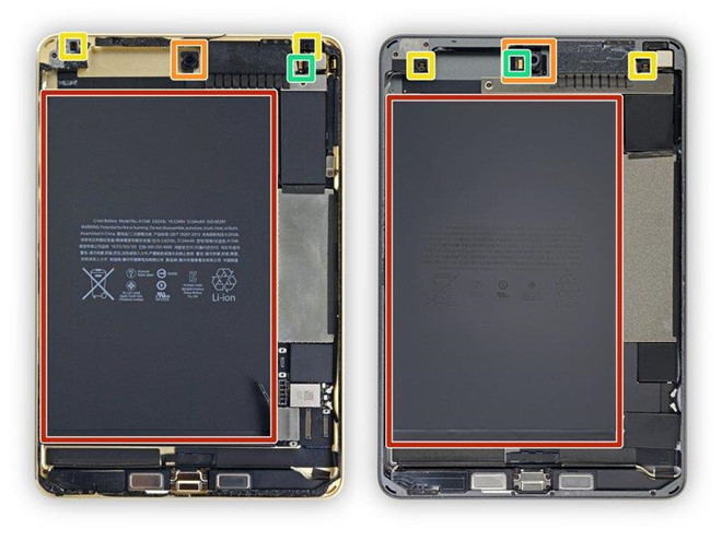 So với iPad mini 4, phiên bản mới vẫn sử dụng pin với dung lượng 19,32 Wh. Camera trước được nâng cấp lên 7 MP, và cảm biến ánh sáng cũng sử dụng phiên bản mới hỗ trợ công nghệ hiển thị TrueTone.