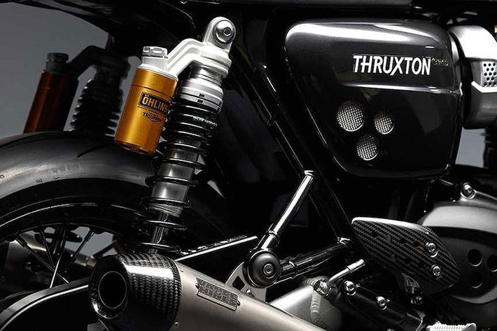 Cùm phanh trước xe đã được thay bằng loại Brembo MCS để đem tới cảm giác tay phanh "dẻo", dễ kiểm soát hơn. Chảng ba của phiên bản này đã được CNC tinh xảo từ nhôm và gắn logo TFCKhối động cơ xi-lanh đôi thẳng hàng SOHC 4 van làm mát bằng chất lỏng của Thruxton R vẫn được Triumph giữ nguyên trên Thruxton TFC, nhưng hãng đã lắp sẵn cho chiếc xe hệ thống xả Vance & Hines.