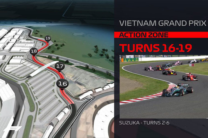 Theo những thông tin từ Formula1, góc cua 1 và 2 tại đường đua sẽ được thiết kế tương tự như góc cua mở tại đường đua Nurburgring của Đức. Trong khi đó, góc cua 12 đến 15 được thiết kế dựa trên cảm hứng từ đường đua Monaco. Góc cua 16 đến 19 khiến khán giả liên tưởng tới đường đua Suzuka (Nhật Bản), với những góc cua trái phải xen kẽ nhau liên tiếp… Thậm chí, những góc của cuối (từ 20 - 22) sẽ phảng phất dấu ấn của trường đua Sepang (Malaysia).