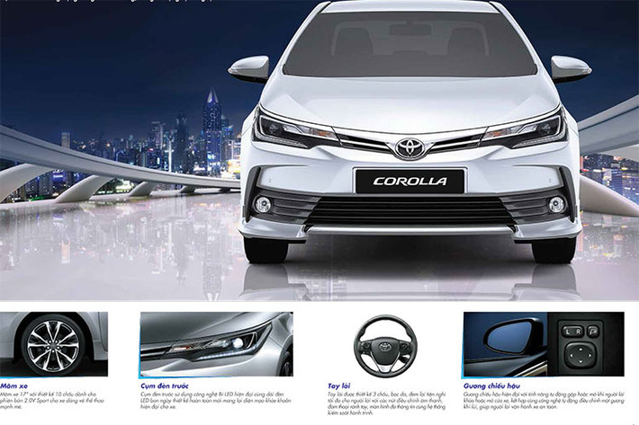 Phần đầu của xe sở hữu lưới tản nhiệt trên mảnh hơn với 1 nan, lưới tản nhiệt dưới được mở rộng, nối 2 đèn sương mù với nhau. Riêng bản 2.0V có đèn pha Bi-LED hiện đại đi cùng dải đèn chiếu sáng ban ngày. Nhìn ngang, Corolla Altis 2018 không có nhiều thay đổi ngoại trừ phần đèn sương mù nối liền với lưới tản nhiệt dễ nhận biết.
