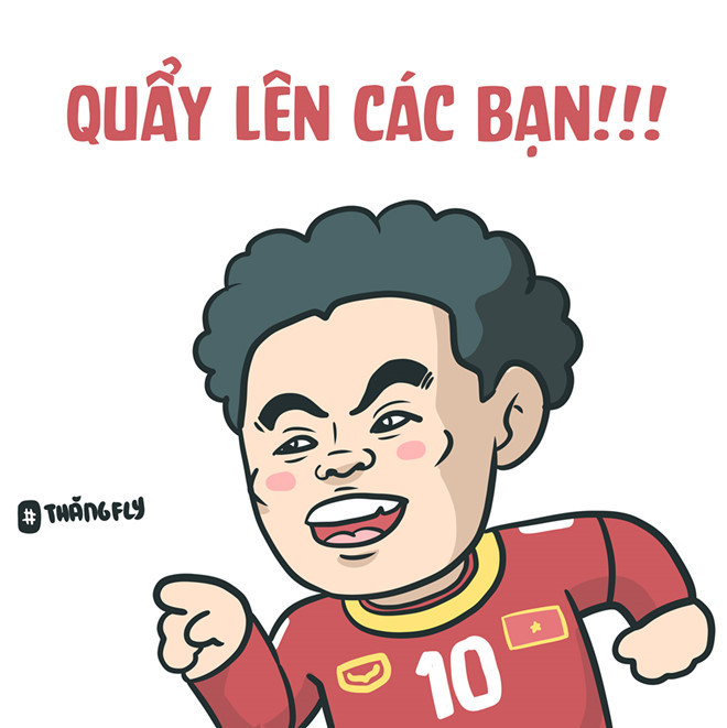 Tại vòng chung kết U23 châu Á cách đây đúng một năm, tiền đạo sinh năm 1995 cũng ghi bàn mở tỷ số ở phút 12, góp phần làm nên chiến thắng cho đội nhà trước U23 Iraq. Ngay sau trận đấu tối 20/1, Công Phượng tiết lộ anh cùng các đồng đội sẽ ăn mừng và duy trì sức khỏe để chiến đấu trận tiếp theo. 9X nhắn nhủ khán giả hãy vui mừng với chiến thắng của đội tuyển. Ảnh: Thăng Fly Comics.