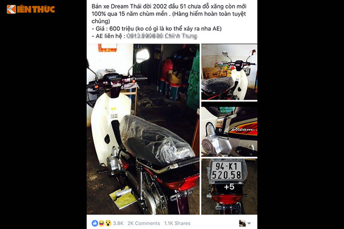 Tuy nhiên, theo tìm hiểu của PV Kiến Thức thì rất có thể đây chính là chiếc xe máy Honda Dream II Thái Lan đời 2002 "đập thùng" chưa từng đổ xăng, đã được chủ nhân tại Sài Gòn rao bán rao bán trên mạng xã hội với giá lên đến 600 triệu đồng vào hồi đầu năm 2017.