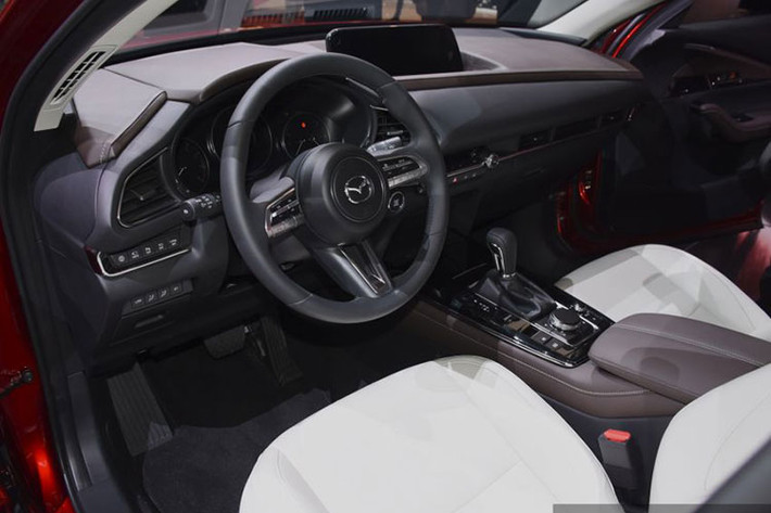 Bên trong Mazda CX-30, người lái được chào đón bằng hệ thống điều hòa chỉnh cơ, đèn LED nội thất, ghế lái chỉnh tay, ghế bọc nỉ, hệ thống thông tin giải trí Mazda Connect với tính năng ra lệnh bằng giọng nói, hỗ trợ Apple CarPlay/Android Auto, đi kèm màn hình màu 8,8 inch, kết nối Bluetooth, dàn âm thanh 8 loa cũng như camera lùi ở bản tiêu chuẩn.