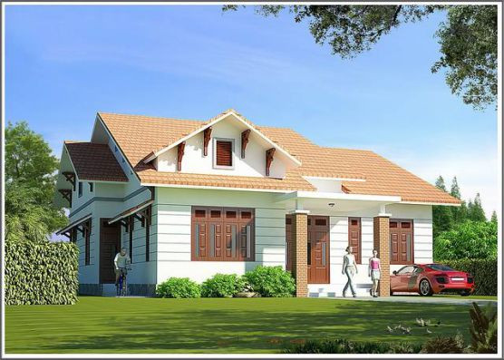 Mẫu thiết kế nhà vườn lợp ngói theo kiến trúc truyền thống. Ảnh: Khonggiannhadep24h.