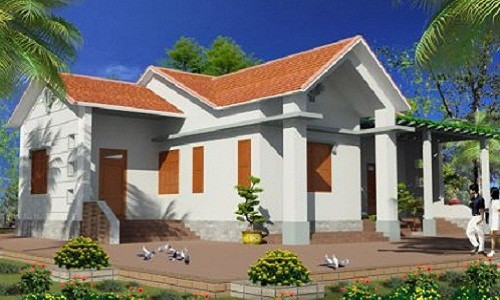 Nhà cấp 4 hình chữ L là loại hình kiến trúc nhà đang được xây dựng phổ biến ở các vùng quê Việt Nam. Ảnh: Bannhabinhduong.