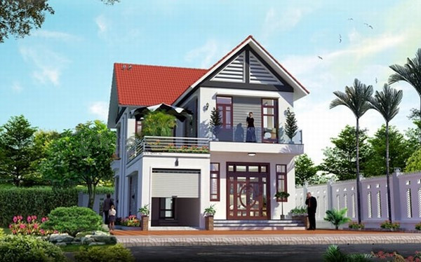 Thiết kế biệt thự mini 2 tầng theo phong cách mái thái, gần gũi với thiên nhiên. Ảnh: Kientrucla.