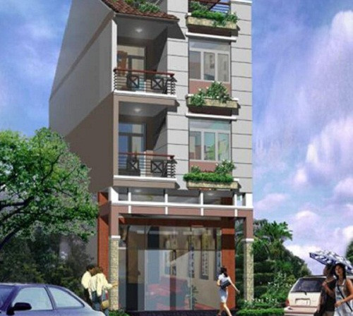Nhà ống 3 tầng mái thái được thiết kế ban công nhỏ trước mặt tiền ở mỗi tầng để đón ánh sáng tự nhiên. Ảnh: 10nhadep.