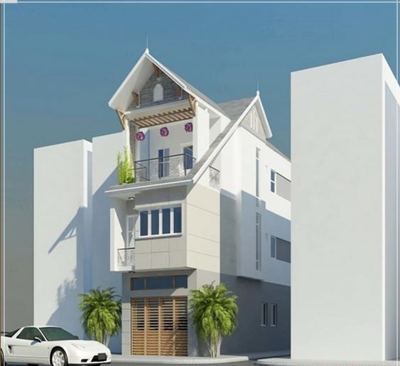 Mẫu nhà phố 3 tầng phong cách trẻ trung nhờ gam màu trắng và tận dụng tối đa diện tích để tối ưu hóa công năng sử dụng. Ảnh: Kientaoviet.