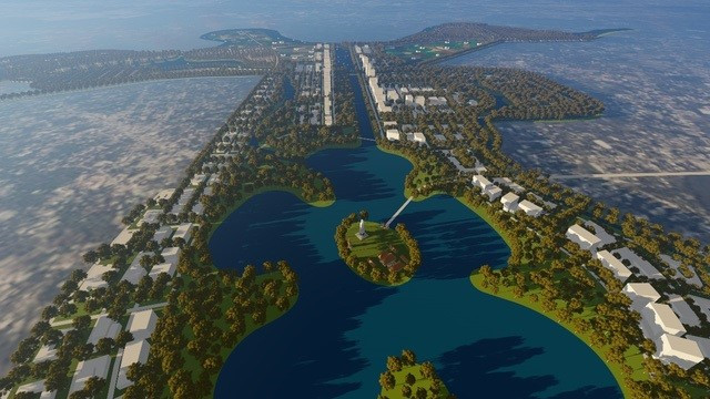 Với 500 ha diện tích mặt nước, hồ cảnh quan là nơi điều tiết và cung cấp nước sinh hoạt cho khu đô thị Sài Gòn New City.