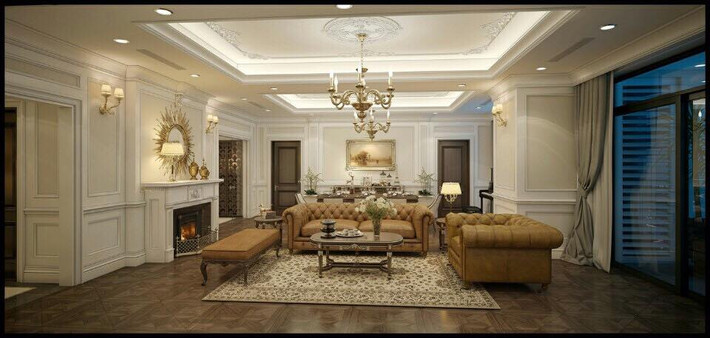 Ghế sofa màu nâu trầm cho phòng khách đẹp sang trọng.