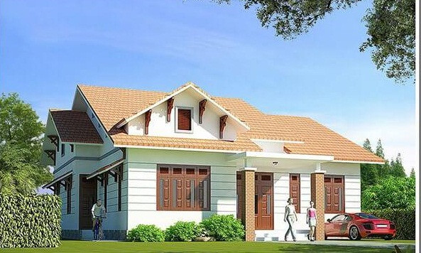 Nhà vườn cấp 4 đơn giản với mái ngói truyền thống. Ảnh: 10nhadep.