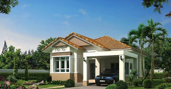 Mẫu nhà vườn cấp 4 có gara ô tô tiện dụng. Ảnh: 10nhadep.