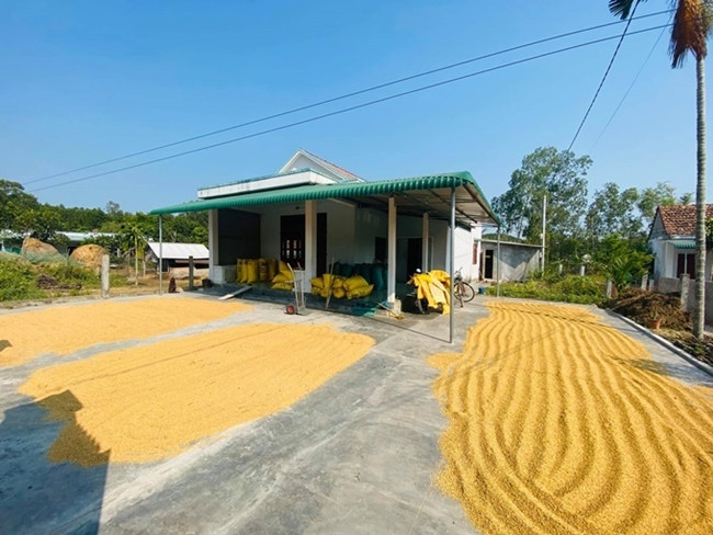 Căn nhà đơn sơ của Hồ Bích Trâm ở Đức Phổ, Quảng Ngãi. Trước nhà là mảnh sân rộng rãi đủ để gia đình cô phơi thóc mỗi khi tới mùa gặt. Ảnh: Dân Việt