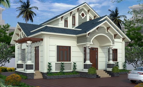 Nhà cấp 4 mái thái 150m2 thiết kế 3 phòng ngủ, 1 khách, 1 bếp, 2 nhà vệ sinh phục vụ sinh hoạt của gia đình 4 thành viên. Ảnh: Holcim.