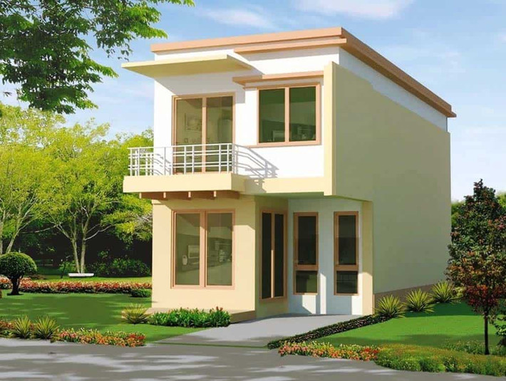 Với các gia đình có quỹ đất nhỏ và kinh phí hạn hẹp thì mẫu nhà 2 tầng này khá phù hợp. Trên diện tích 50m2, mặt tiền 5m, căn hộ xây đơn giản với 2 tầng. Tầng 1 bao gồm phòng khách và phòng bếp. Tầng 2 là 2 phòng ngủ cho gia đình. Ảnh: Noithatduongdai.