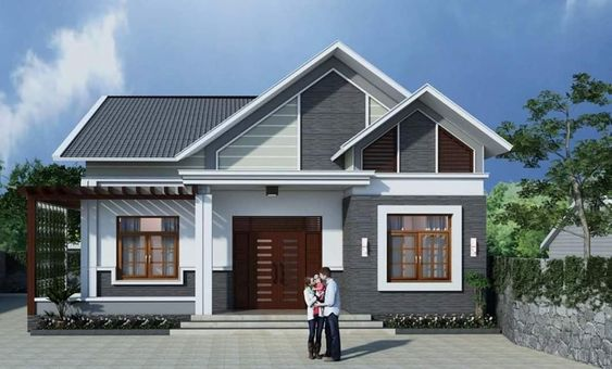 Điểm nhấn của ngôi nhà nằm ở việc thiết kế thêm phần cột gỗ. Hiên nhà có thể tận dụng trồng cây và hoa để trang trí. Ảnh: Xaydungso.