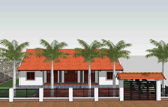 Ngôi nhà thiết kế ấn tượng với mái ngói đỏ truyền thống, khoảng sân rộng và vườn cây xanh mát. Ảnh: Wedo. Video: Kiến trúc hiện đại cho ngôi nhà liền kề. Nguồn: VTC1