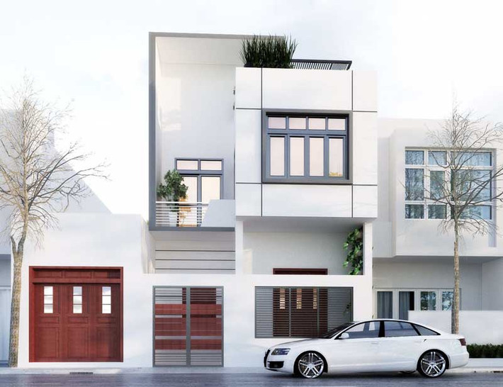 Thời gian gần đây, nhà ống 2 tầng phong cách hiện đại với một tông màu sáng đơn giản được nhiều gia đình ưa chuộng. Ảnh: Holcim.