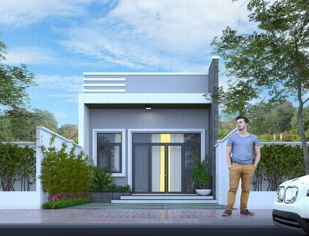 Nhà cấp 4 mái bằng thiết kế gọn gàng, có khối đua ra phía trước giúp hạn chế tình trạng hắt nắng và mưa vào bên trong. Ảnh: Wedo