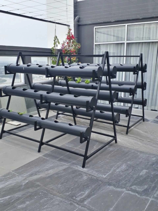 Khu sân vườn trong penthouse của nữ ca sĩ có hệ thống trồng rau thủy canh.