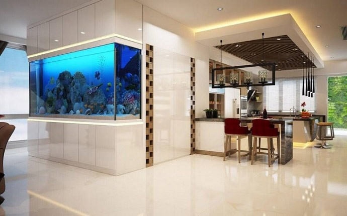 Khu bếp hiện đại thiết kế và bài trí rất tỉ mỉ với đầy đủ các vật dụng cần thiết.