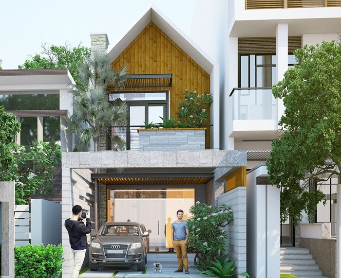 Nhà ống mái thái lạ mắt khi được thiết kế theo phong cách kiến trúc tân cổ điển. Ảnh: Thietkexaydung