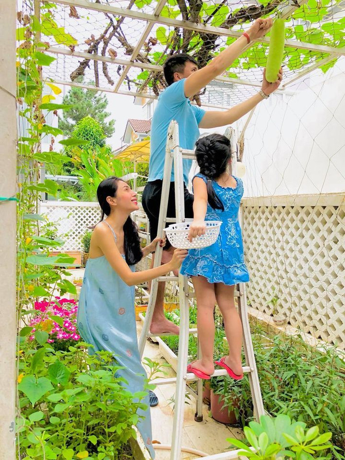 Xung quanh nhà, Công Vinh - Thủy Tiên thiết kế trồng rau xanh và hoa quả. Ảnh: FBNV.