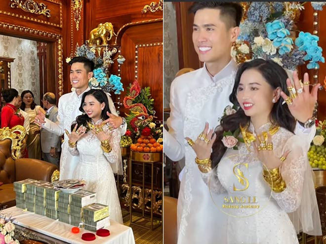 Hồi tháng 3/2022, cô dâu Sóc Trăng đeo vàng trĩu cỗ, trĩu tay trong ngày cưới thu hút sự chú ý của đông đảo cộng đồng mạng. Ảnh: Dân Việt