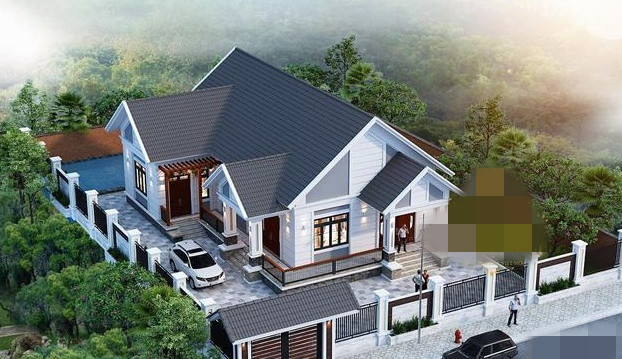 Biệt thự vườn mái thái xây trên diện tích 180m2 hợp với các thế đất rộng ở nông thôn. Ảnh: Thietkenhadepmoi