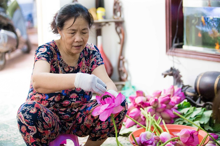 Để có một mẻ trà sen Tây Hồ ngon phải trải qua nhiều công đoạn mà người làm nhất định phải làm cẩn thận, tỉ mỉ từng bước. Ảnh: Dân Việt