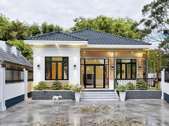 Mẫu nhà cấp 4 mái Nhật được thiết kế tối giản các chi tiết phức tạp, mang đến tổng thể ngoại thất tinh tế. Ảnh: Noithatalpha