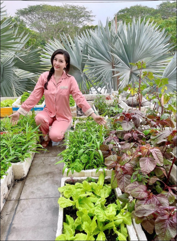 "Công chúa bong bóng" còn tự tay trồng một vườn rau xanh phục vụ những người thân trong gia đình. Ảnh: FBNV
