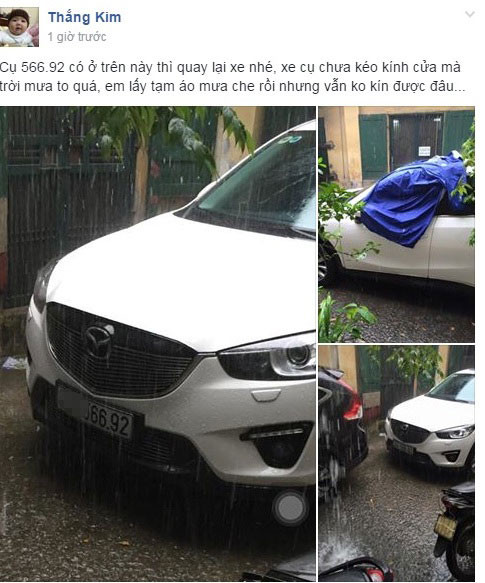 Việc tử tế của anh L.H khiến người ta nhớ đến câu chuyện của một tài khoản có tên Thắng Kim và dòng đăng tải nhắc chủ nhân của một chiếc xe ô tô màu trắng đỗ bên lề đường quên không kéo hết cửa kính trong khi trời đang mưa như trút nước với nội dung: “Cụ 566.92 (biển kiểm soát xe) có ở trên này thì quay lại xe nhé, xe cụ chưa kéo hết cửa mà trời đang mưa to quá, em lấy tạm áo mưa che rồi nhưng vẫn không kín được đâu…”.