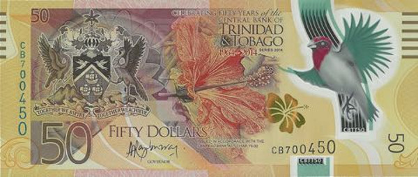 Tờ tiền 50 USD của quốc gia Trinidad and Tobago được lựa chọn từ khoảng trên 30 thiết kế tiền giấy khác nhau phát hành năm 2014. Nguồn ảnh: Getty Image.